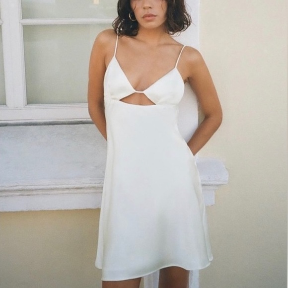 Zara Dresses & Skirts - NWT White Zara Satin Effect Silk Bridal Elegant Sexy Low Back Mini Dress Sz XL